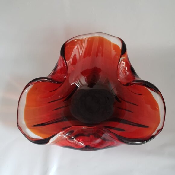 Vintage Murano Style Red & Clear Glass Candy Trinket Dish Ashtray - Picture 3 of 10